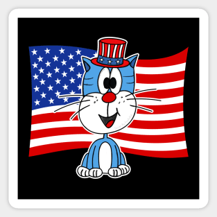 4th July Cat American Flag Sticker